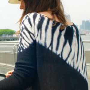 Splendid Dolman Waffle Knit Navy Tie Dye VNeck